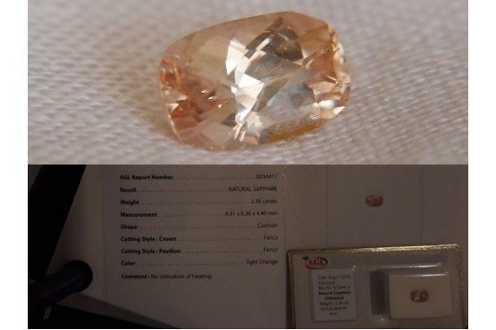 Peach Sapphire - 2.36 ct - AGL certified - unheated - cushion cut