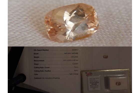 Peach Sapphire - 2.36 ct - AGL certified - unheated - cushion cut