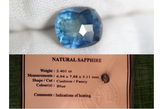 IGL Certified Blue Sapphire - 2.401 ct - Cushion Rectangular Cut - Heated