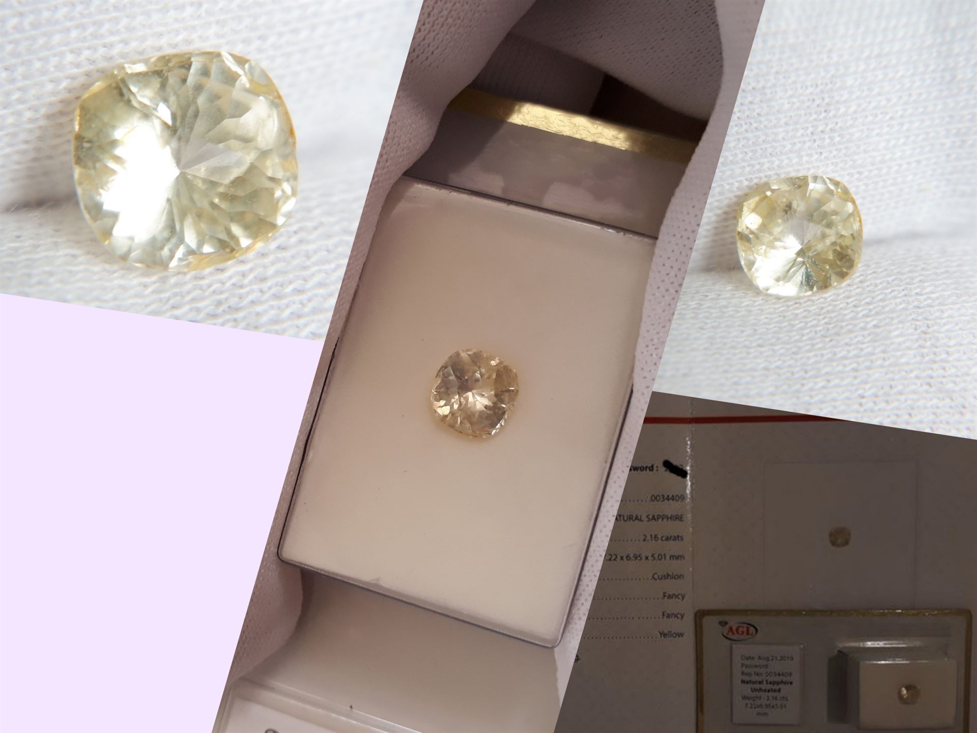 Yellow Sapphire - 2.16 ct - unheated - AGL certified - cushion cut