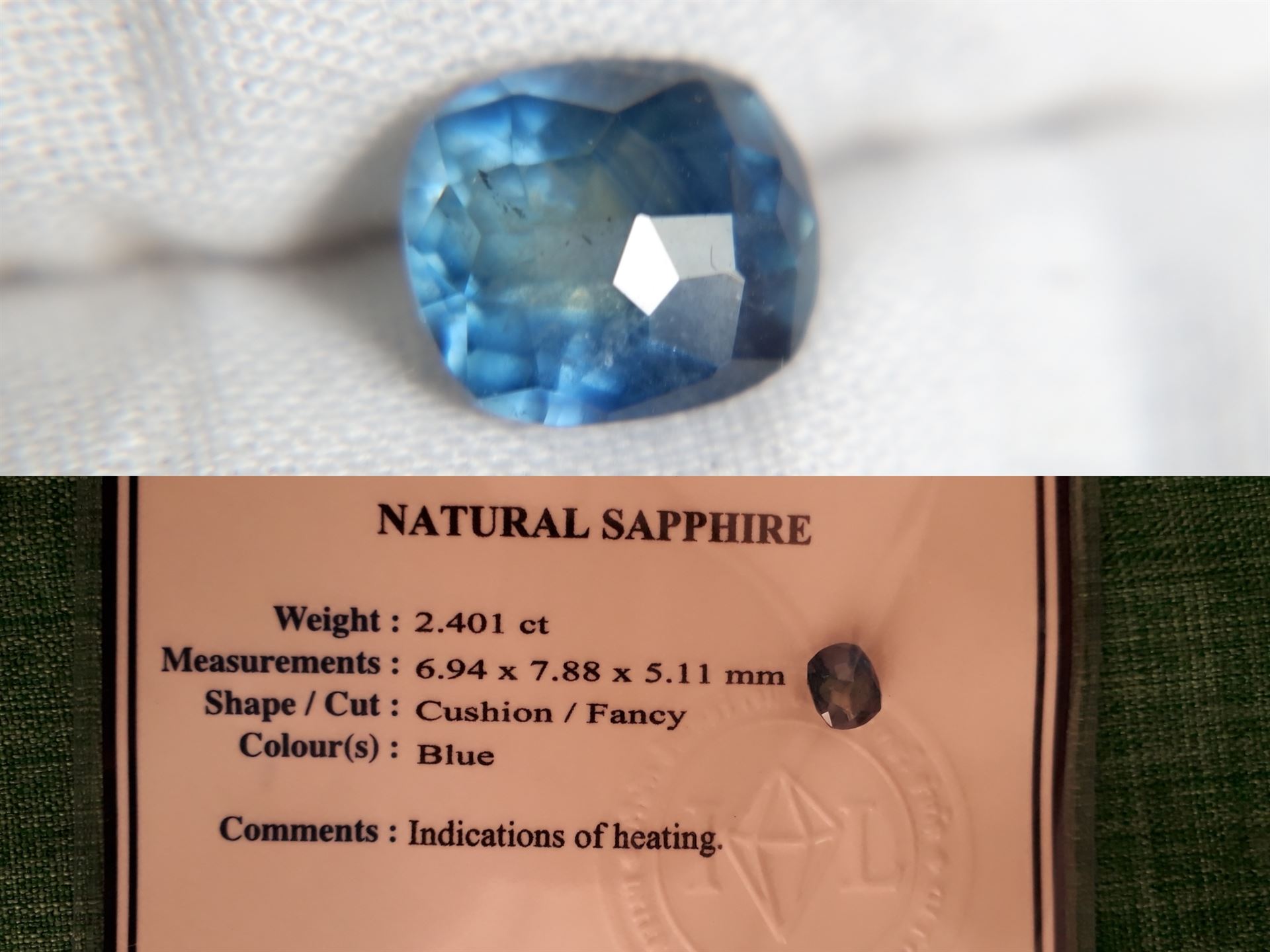 IGL Certified Blue Sapphire - 2.401 ct - Cushion Rectangular Cut - Heated